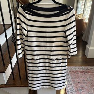 Kate Spade NY Havana White Black Striped 3/4 Sleeve Boat Neck Dress Size S